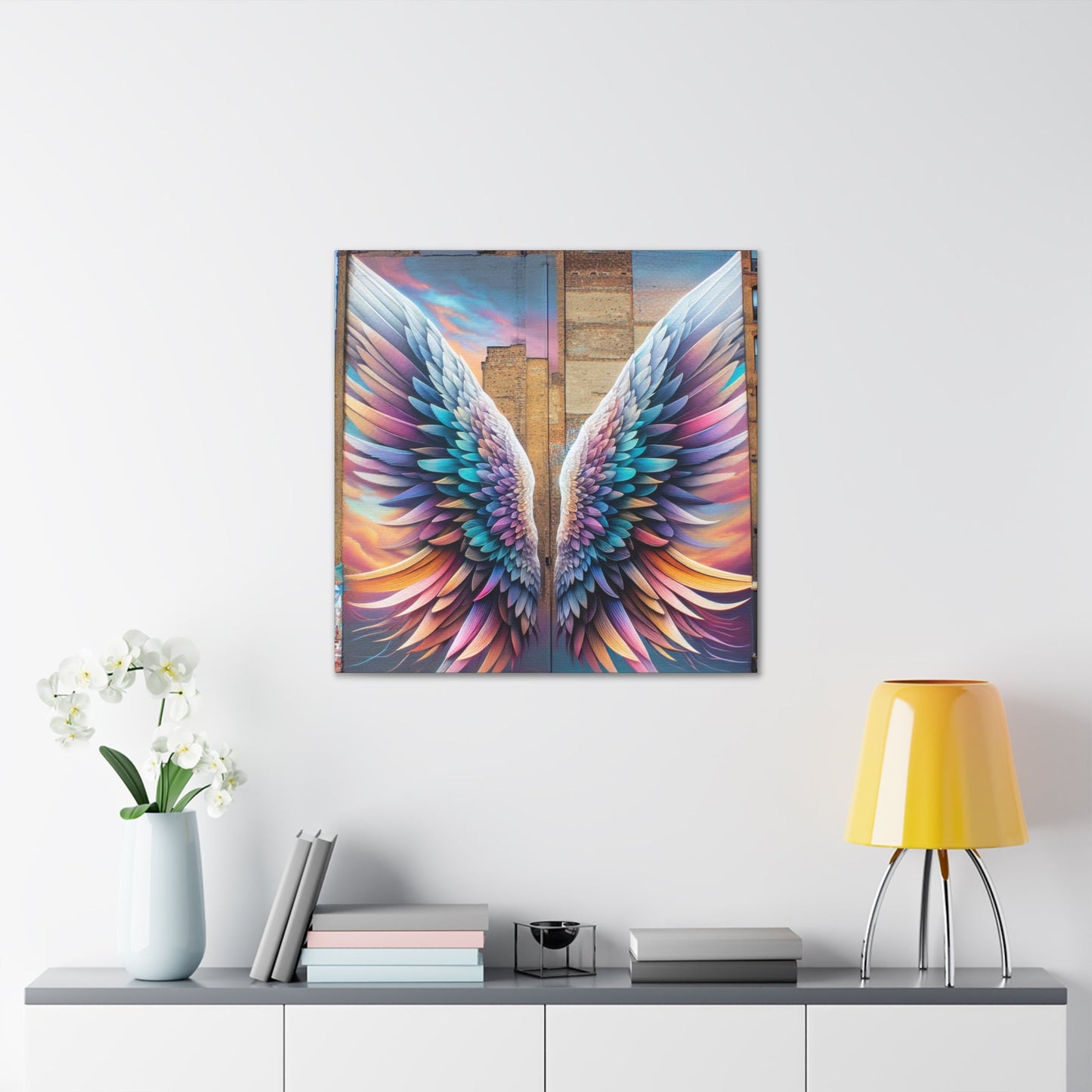 "Vibrant Feathered Wings Mural" - Canvas - Authentic4Us