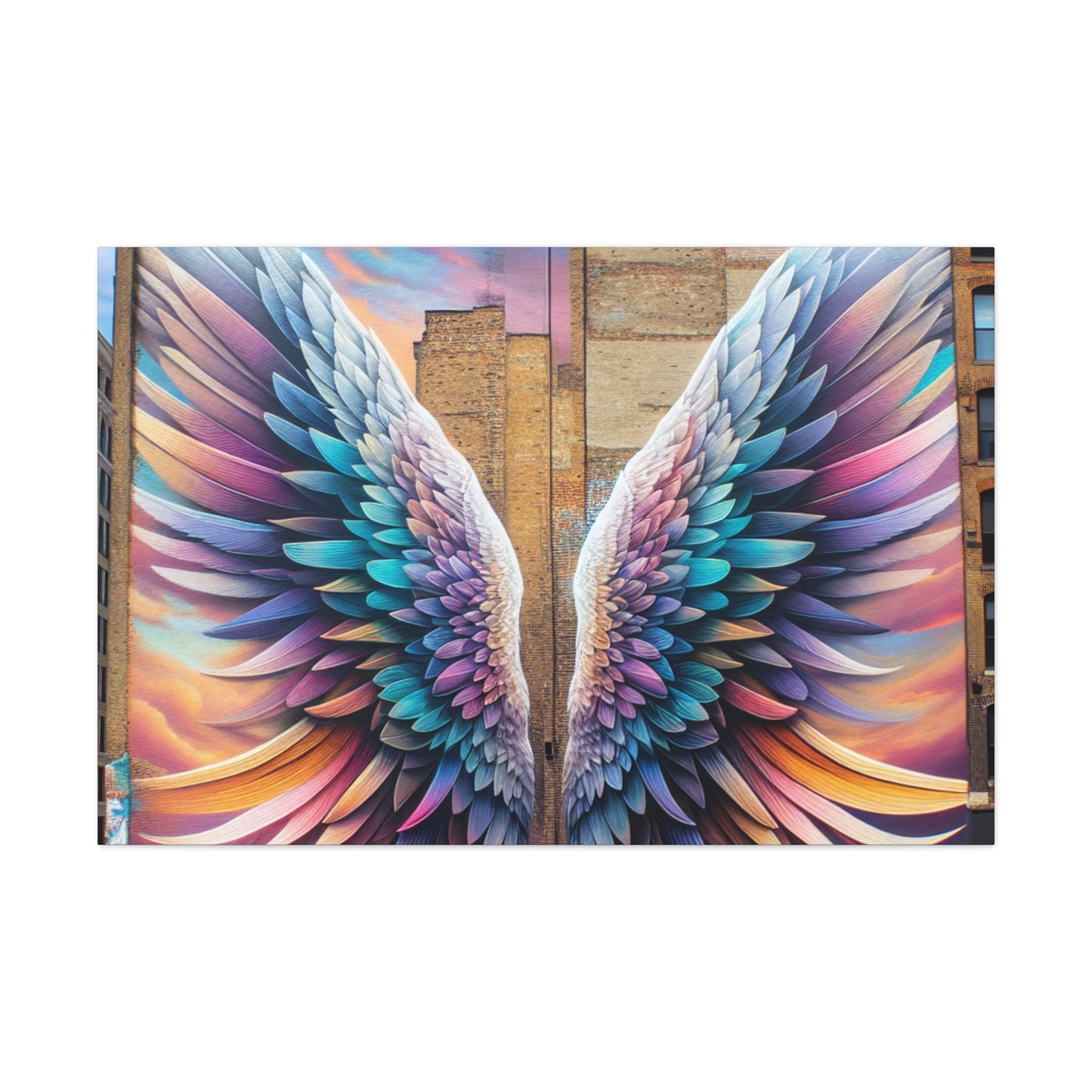 "Vibrant Feathered Wings Mural" - Canvas - Authentic4Us