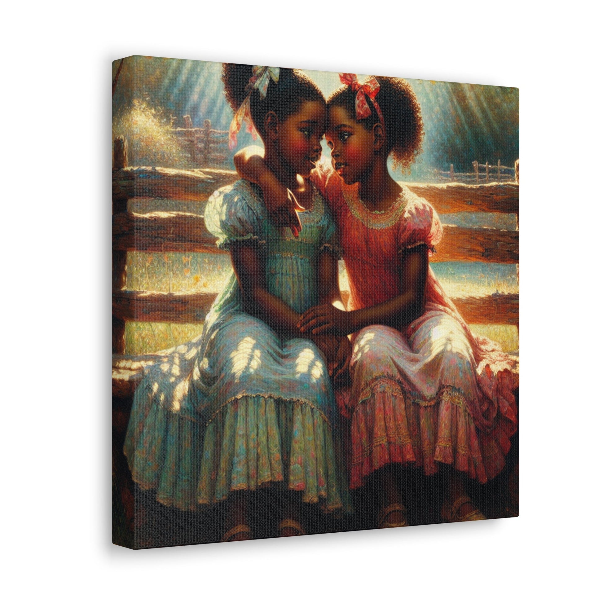 "Whispering Sisters on Rustic Bench" - Canvas - Authentic4Us