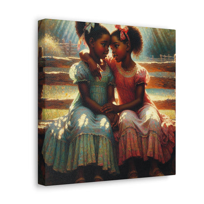 "Whispering Sisters on Rustic Bench" - Canvas - Authentic4Us