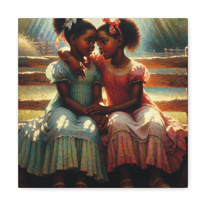 "Whispering Sisters on Rustic Bench" - Canvas - Authentic4Us