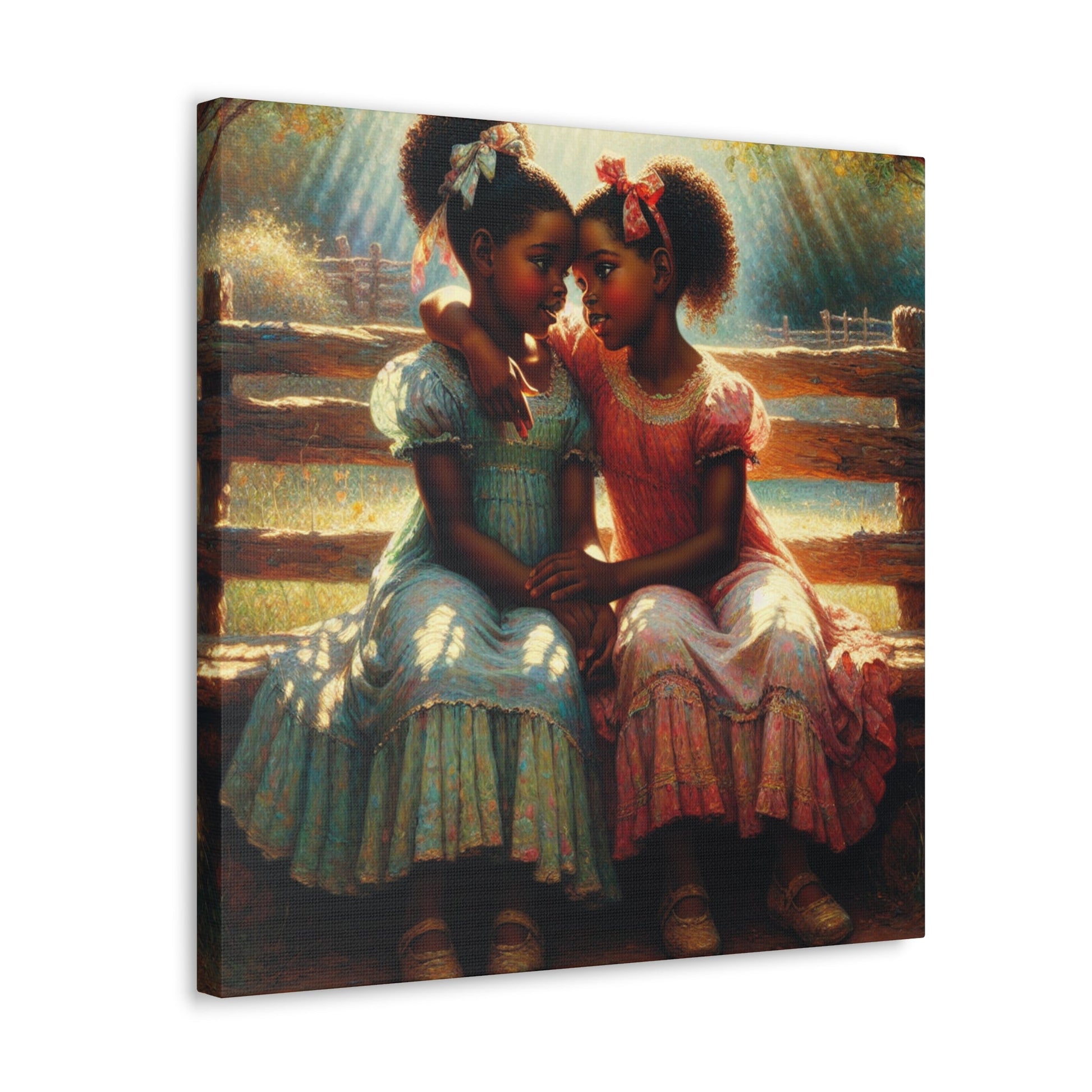 "Whispering Sisters on Rustic Bench" - Canvas - Authentic4Us