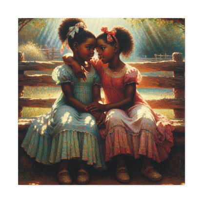 "Whispering Sisters on Rustic Bench" - Canvas - Authentic4Us