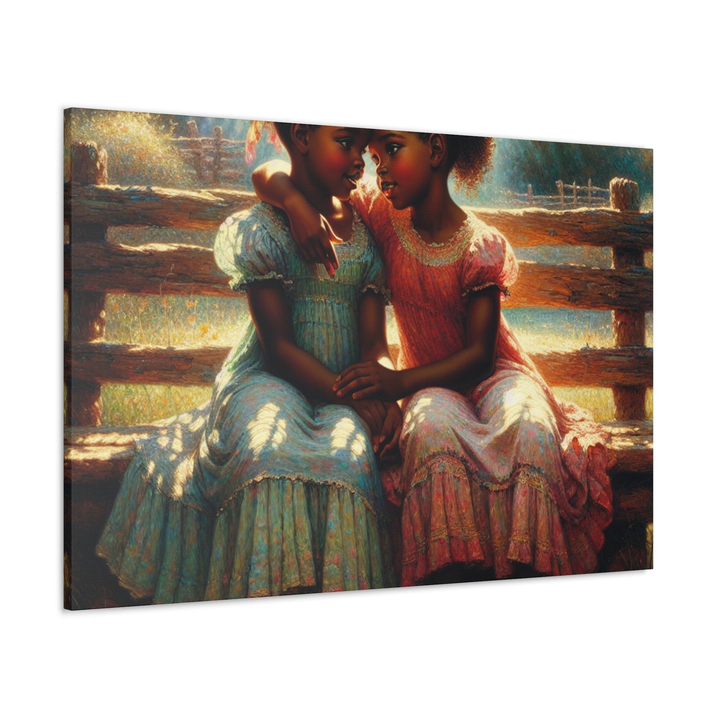 "Whispering Sisters on Rustic Bench" - Canvas - Authentic4Us