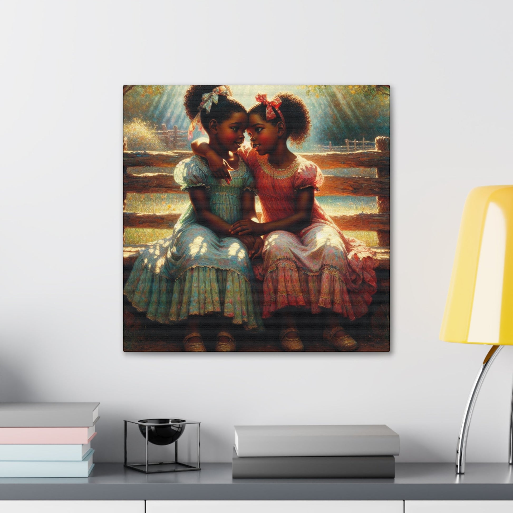 "Whispering Sisters on Rustic Bench" - Canvas - Authentic4Us