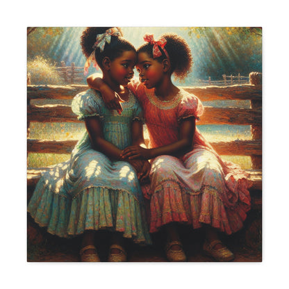 "Whispering Sisters on Rustic Bench" - Canvas - Authentic4Us