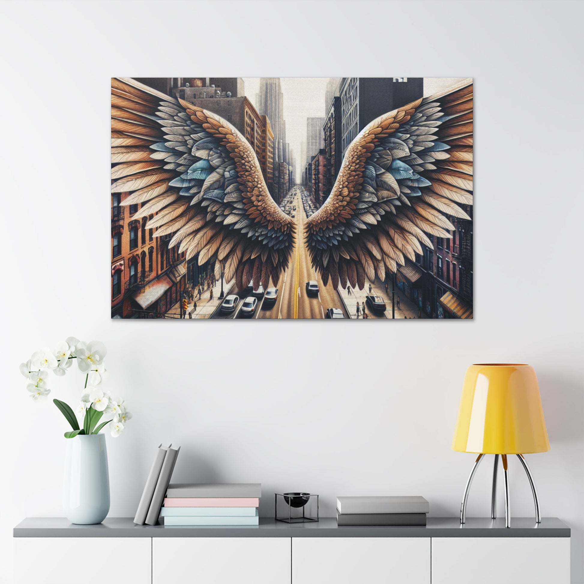 "Wings of Freedom in Cityscape" - Canvas - Authentic4Us